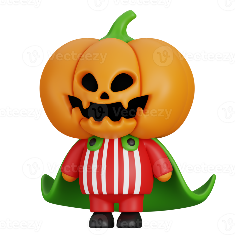 Funny Halloween Cartoon Character Pumpkin Monster isolated. 3d Render Illustration png