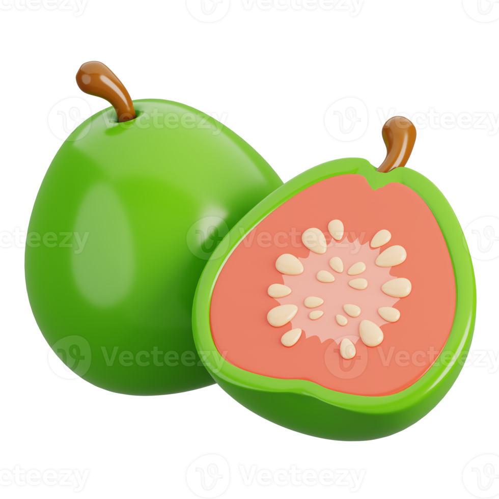 Fresh Guava with cut in half isolated. Cartoon fruits icon. 3d render illustration. png