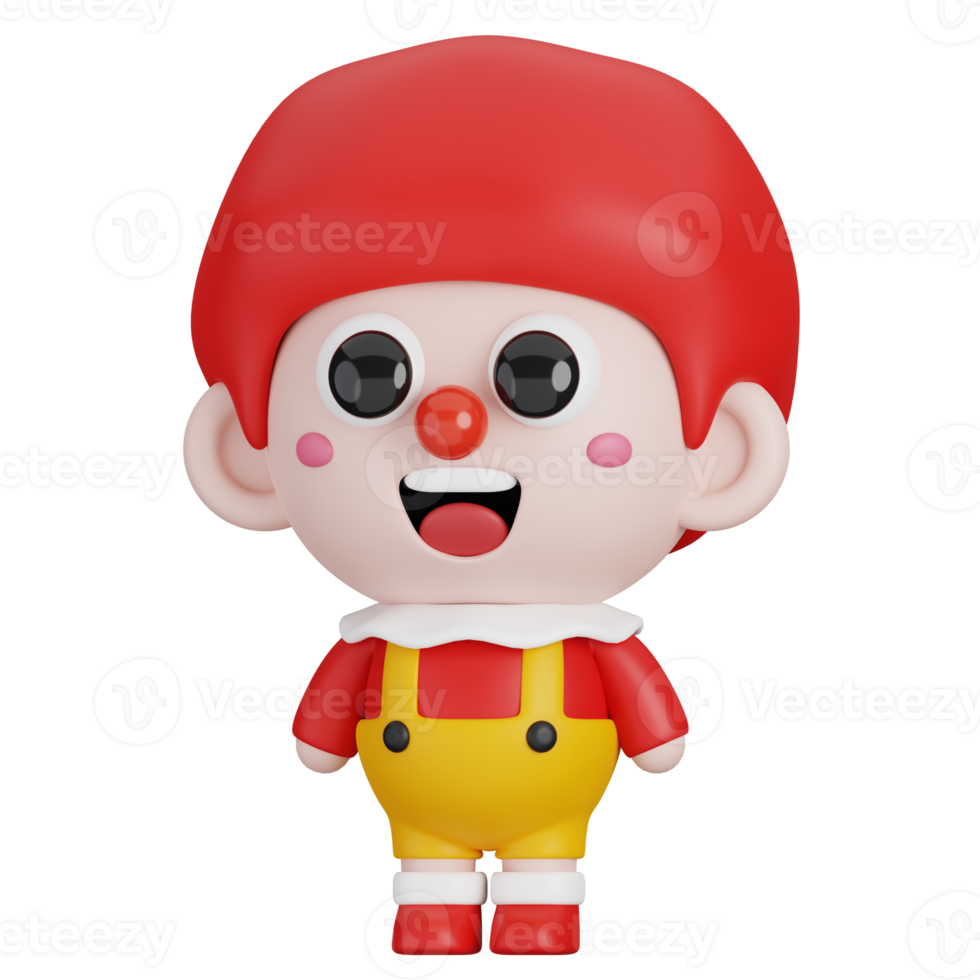 Funny Halloween cartoon character Clown isolated. 3d render illustration png