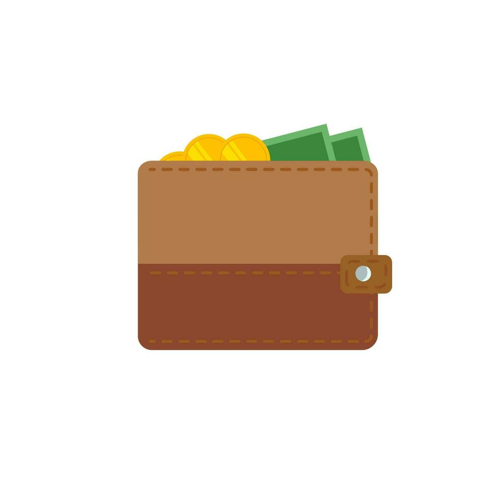 Wallet flat vector design for business and finance wallet vector. With cash financial dollars and coins.