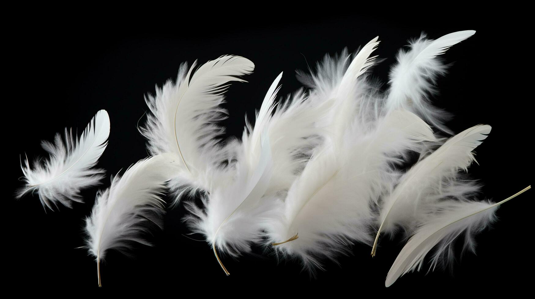 Natural bird feathers isolated on a white background. pigeon and goose  feathers close-up Stock Photo