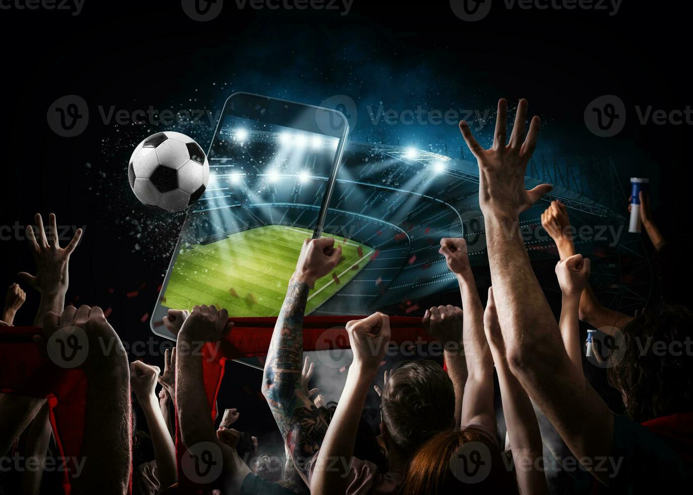 Watch a live sports event on your mobile device. Betting on football matches photo