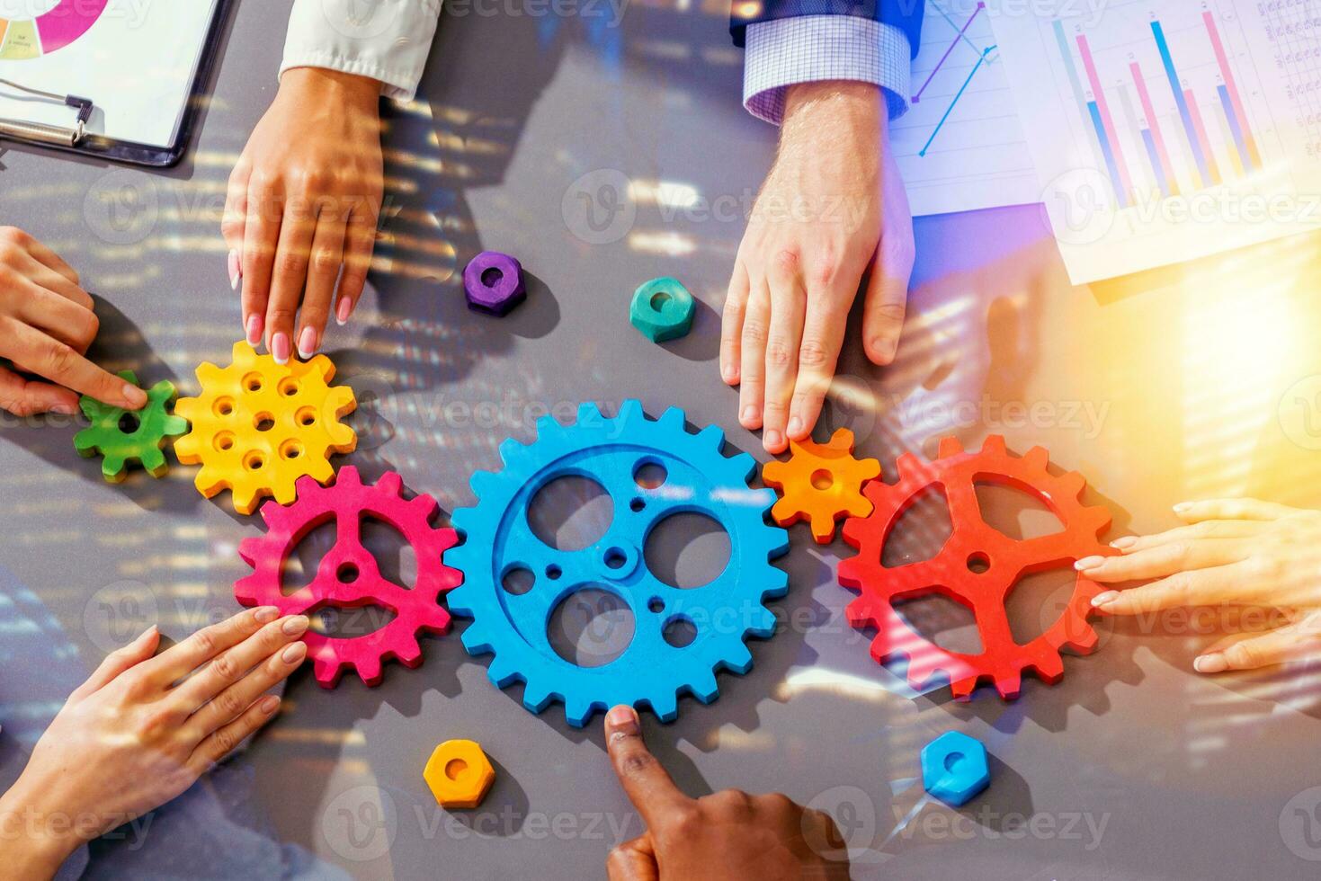 Team working metaphor at the basis of success. double exposure effects photo