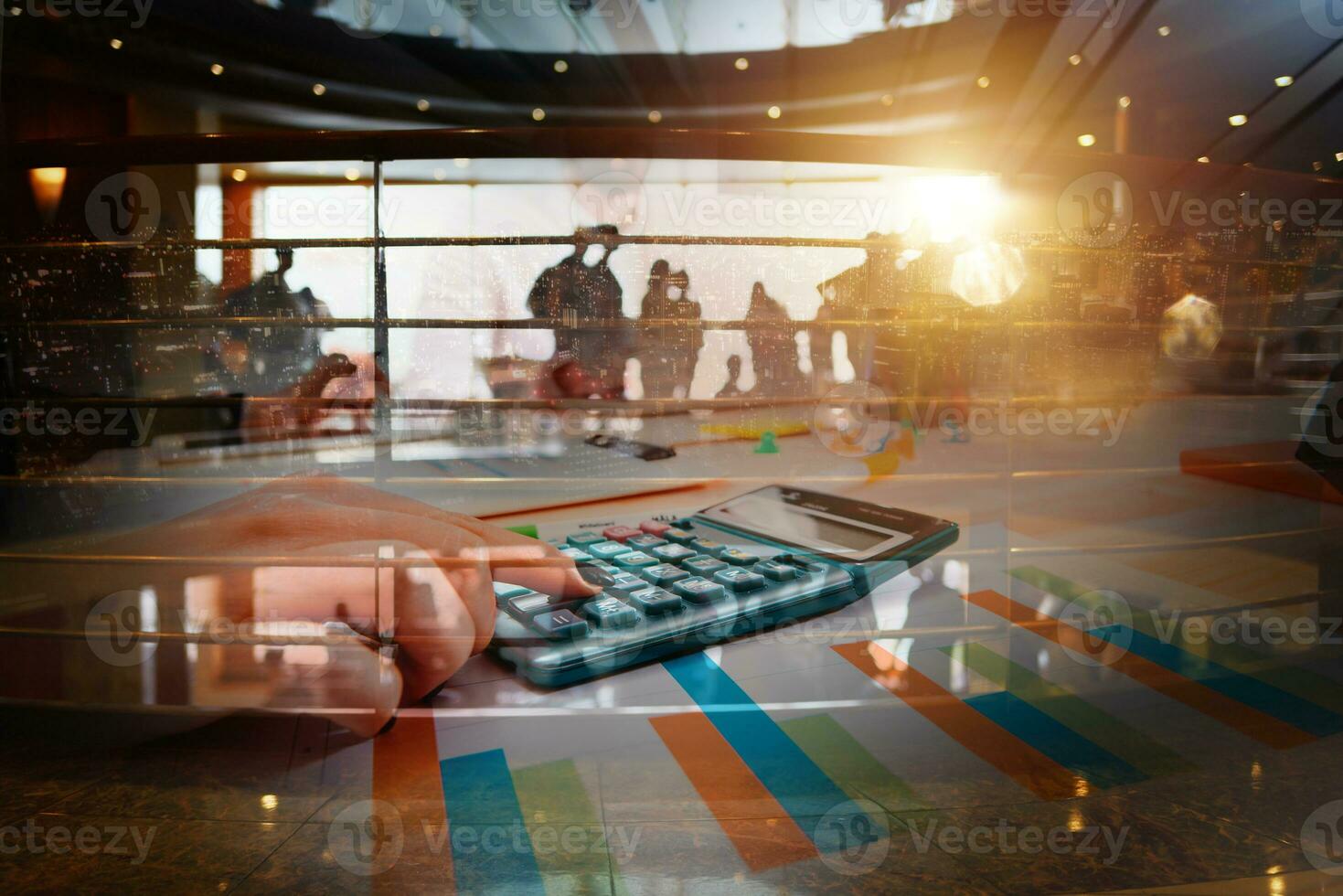 Group of business people have a meeting about company stats photo