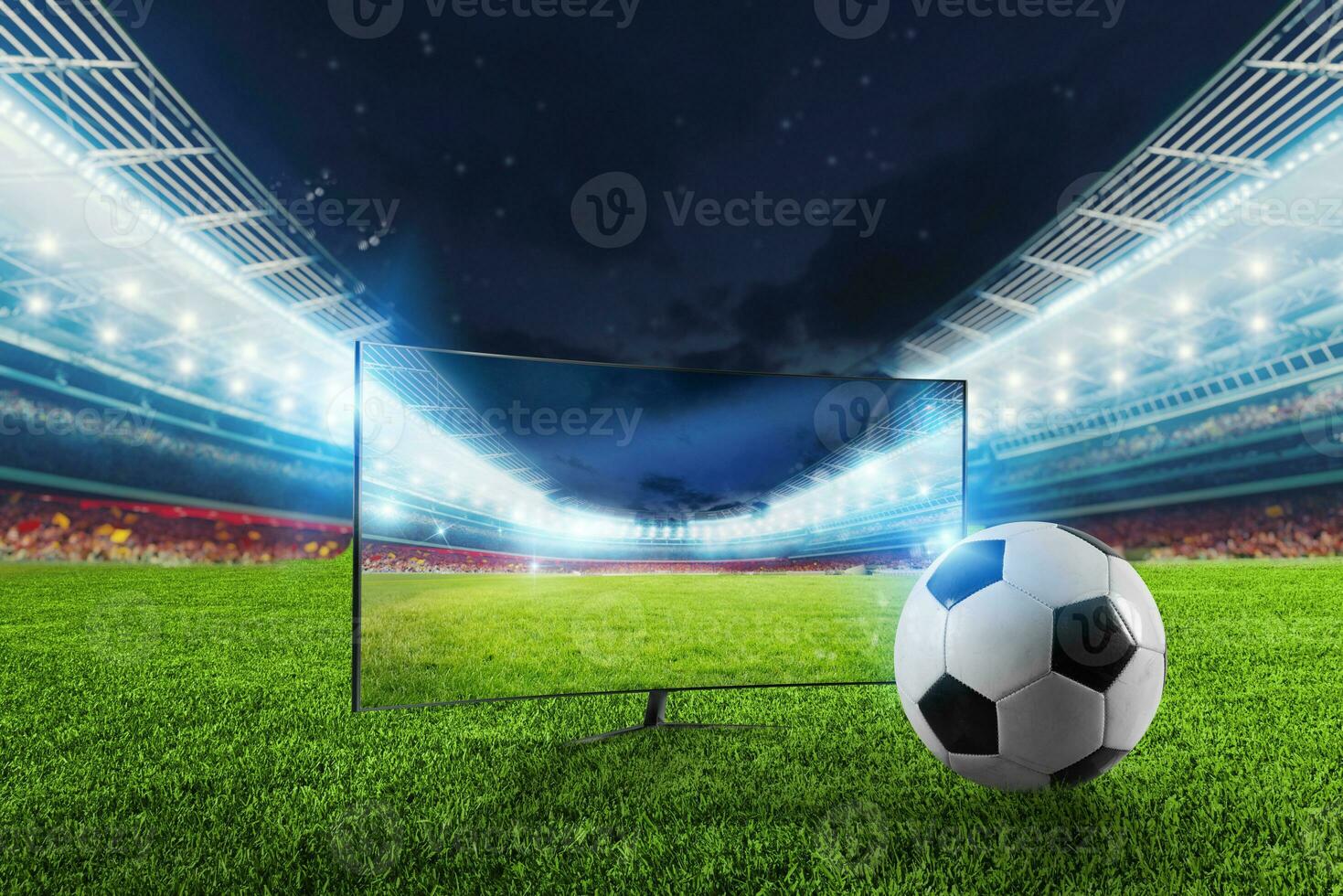 Streaming tv channel of football stadium ready to a soccer match photo