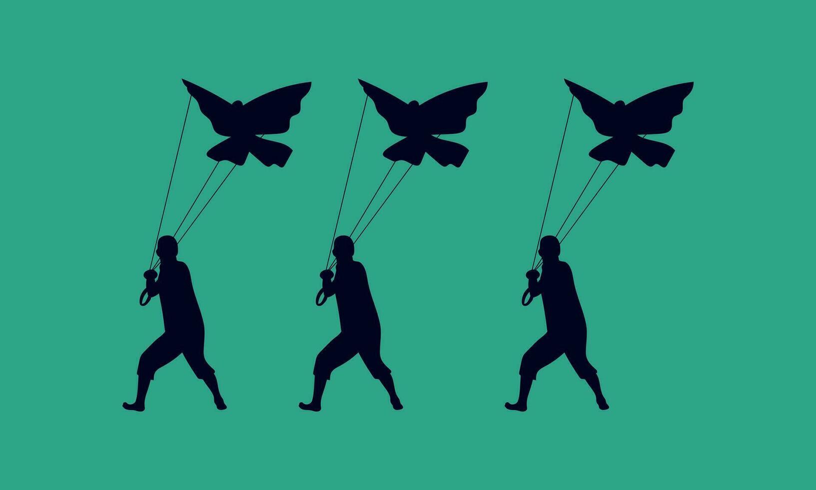 person flying kite silhouette vector set design