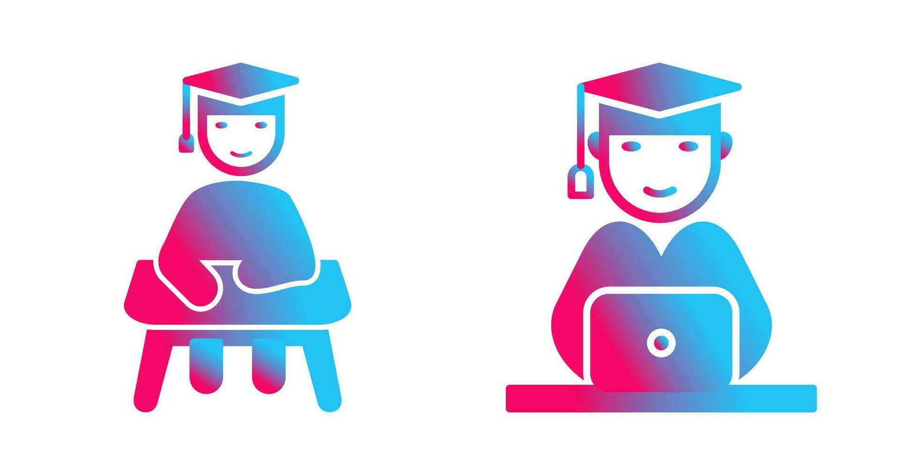 Studying on Desk and Student on Laptop Icon vector