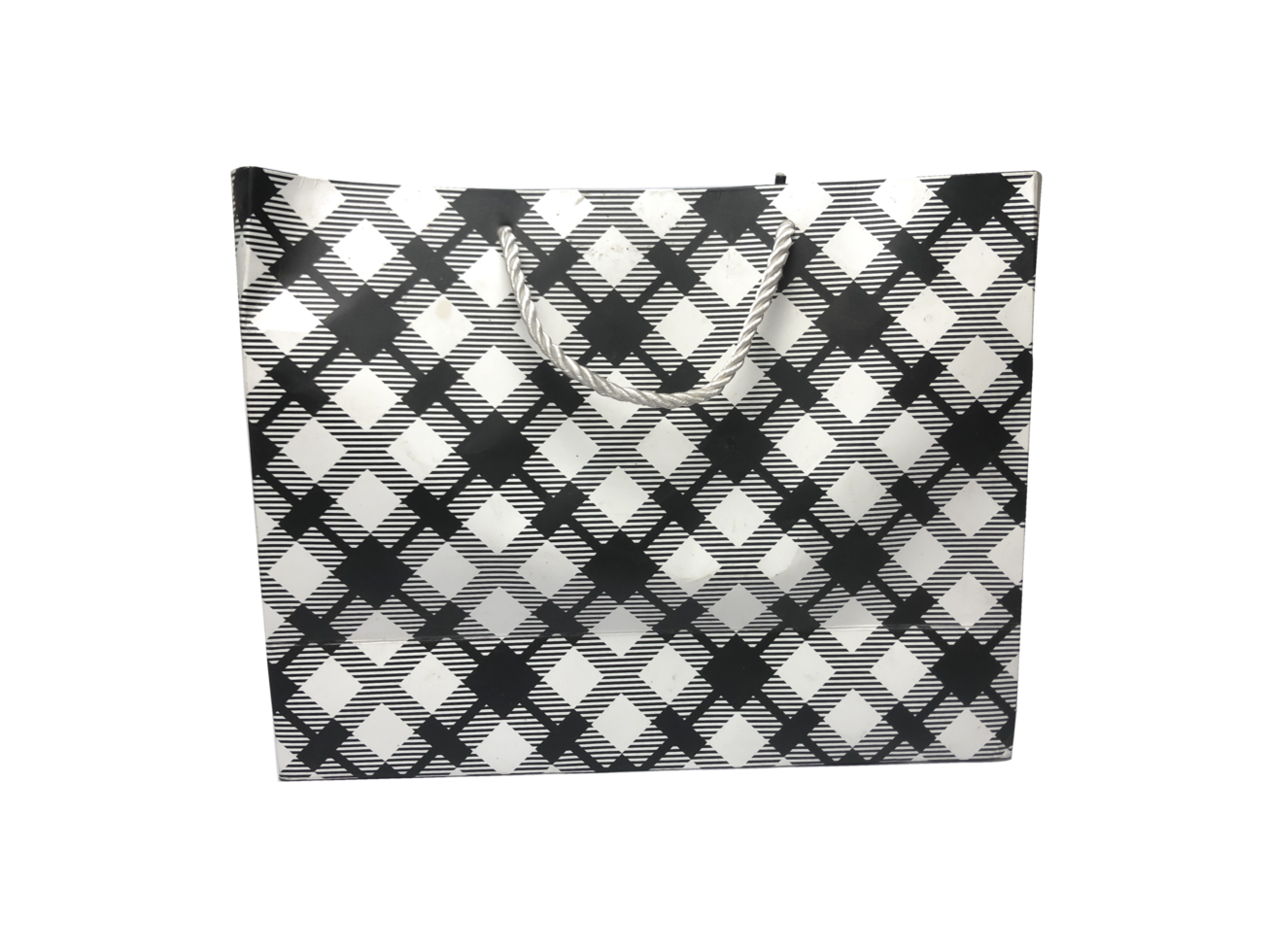 a black and white checkered bag on a transparent background png