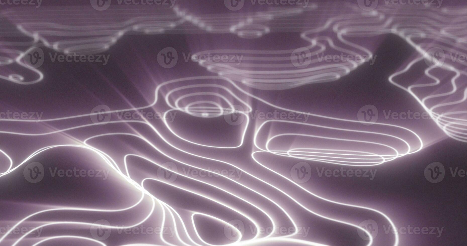 Abstract purple futuristic hi-tech landscape with mountains and canyons from glowing energy circles and magic lines background photo