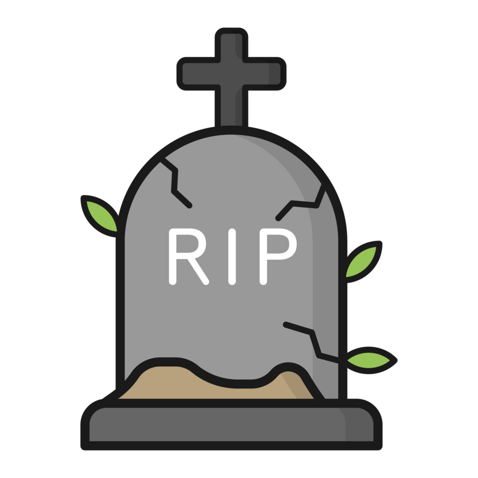 gravestone with cross and leaves on it, tombstone icon on transparent background, simple illustration png