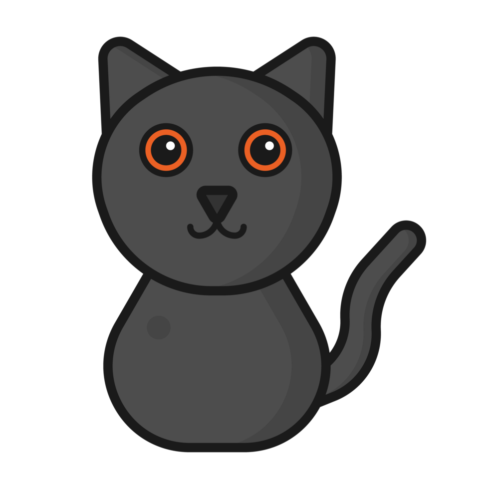 black cat icon on transparent background, simple illustration cartoon style png