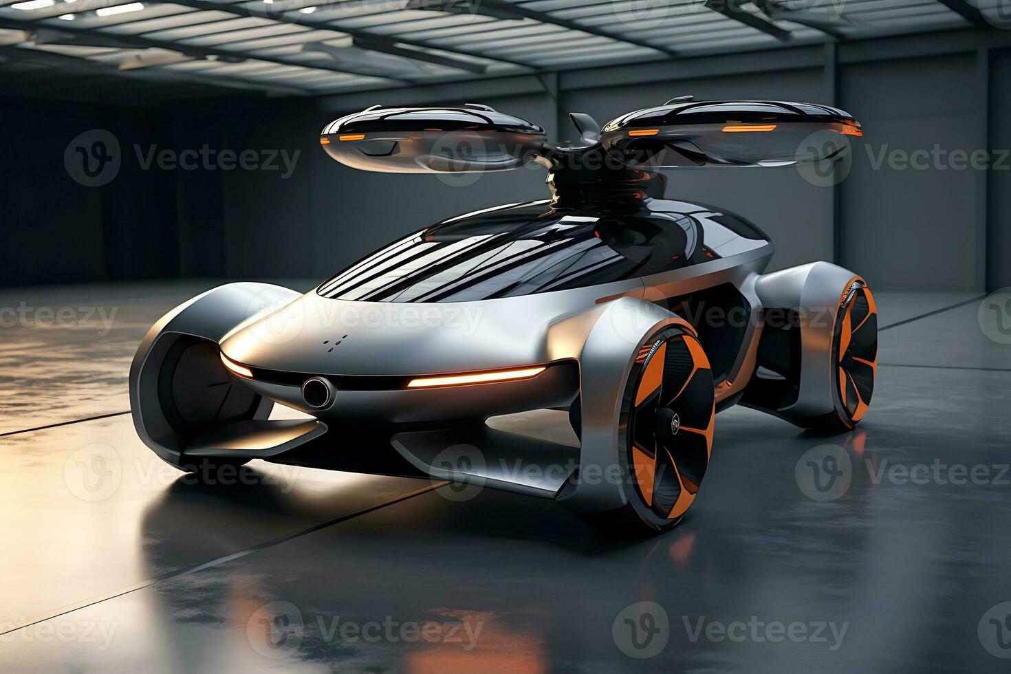 AI generative. Flying car, car and drone. Future transport concept photo