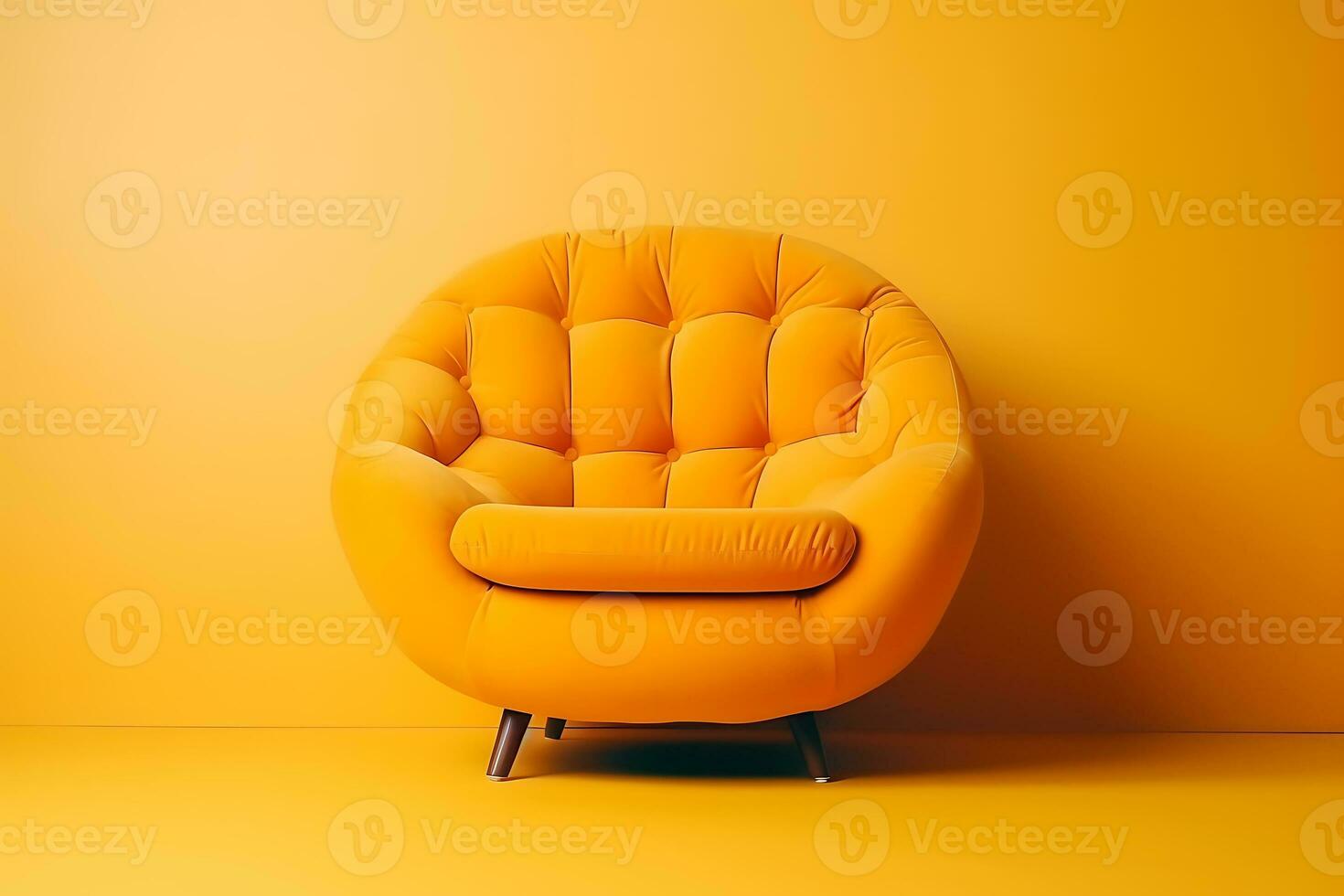 Orange chair of a spherical shape on an orange background, 3D. AI Generative photo