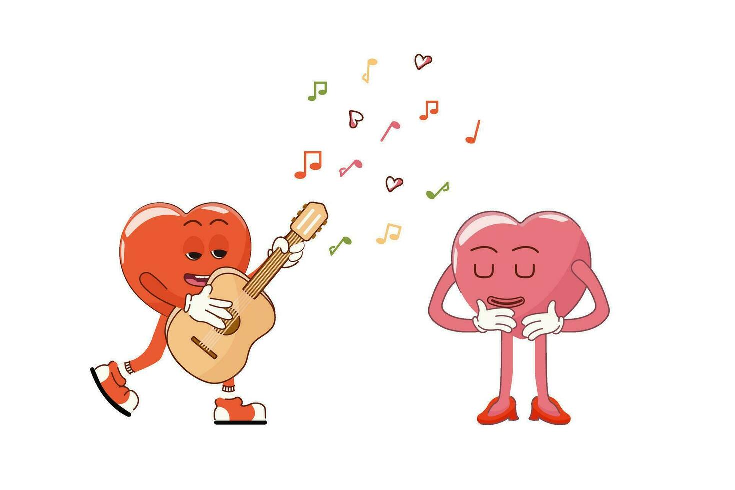 Retro Happy Valentine's Day. Song for your beloved. Happy characters in love. Retro characters vector