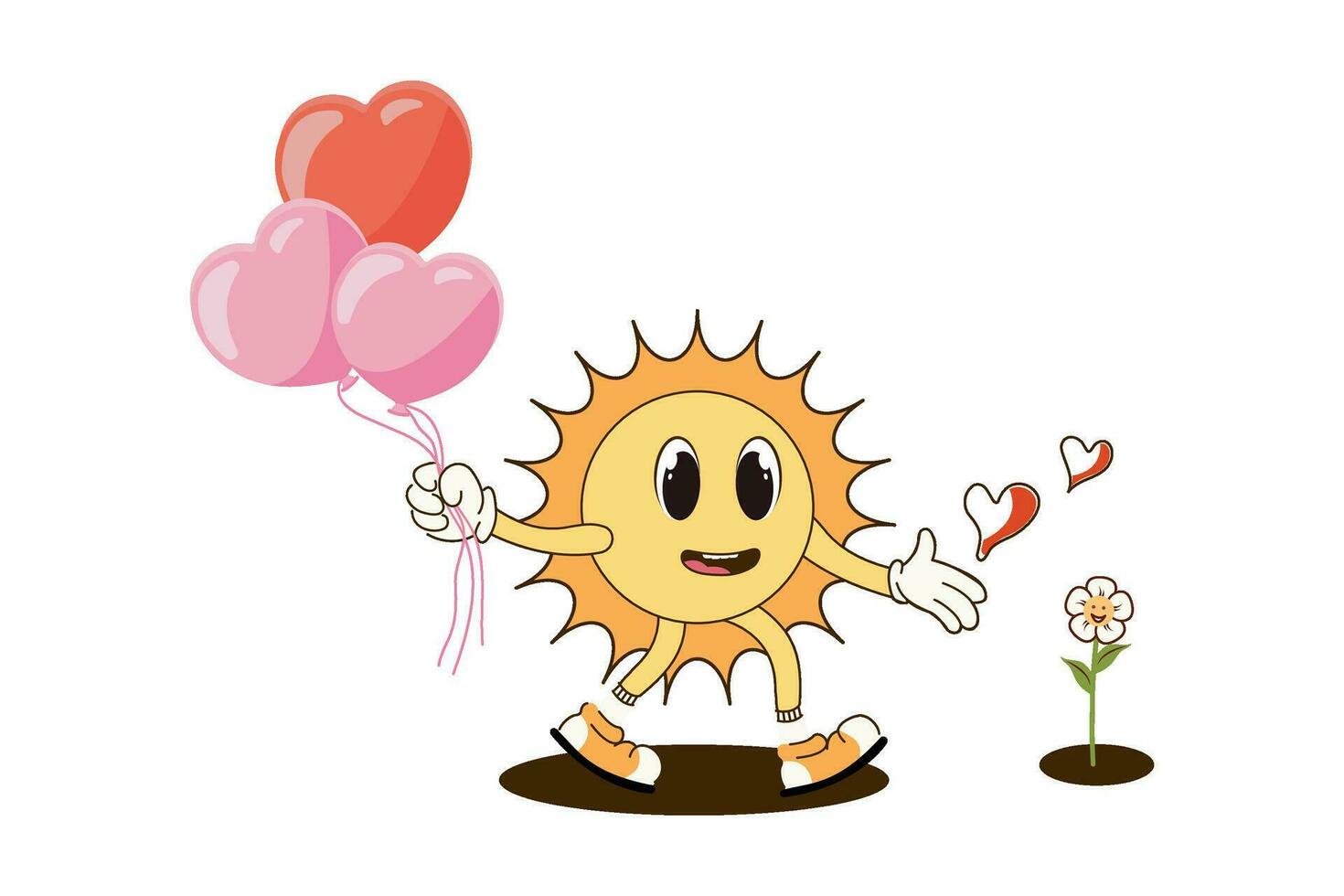 Retro Happy Valentine's Day. Retro sun.Happy characters in love. Retro characters. Vector illustration