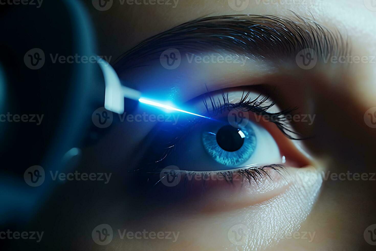 Laser vision correction. Woman's eye. Human eye. Woman eye with laser correction. Eyesight concept. AI Generative photo