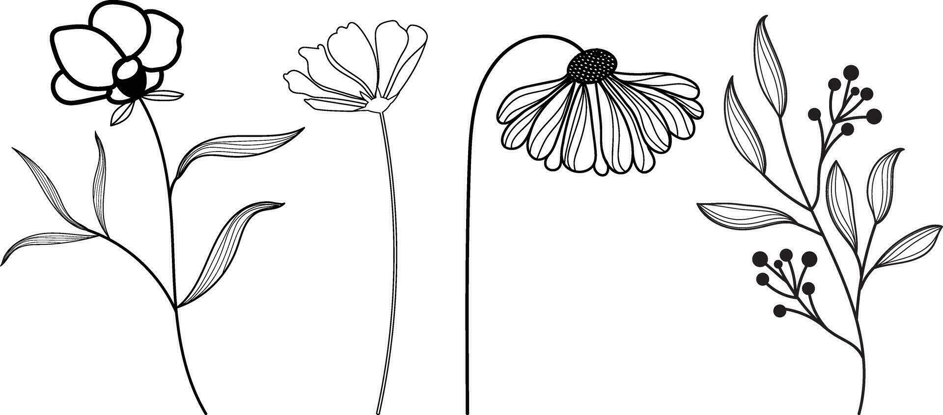 Flower icon. Hand-drawn simple black outline vector illustration clip art in doodle style, isolated on a white background