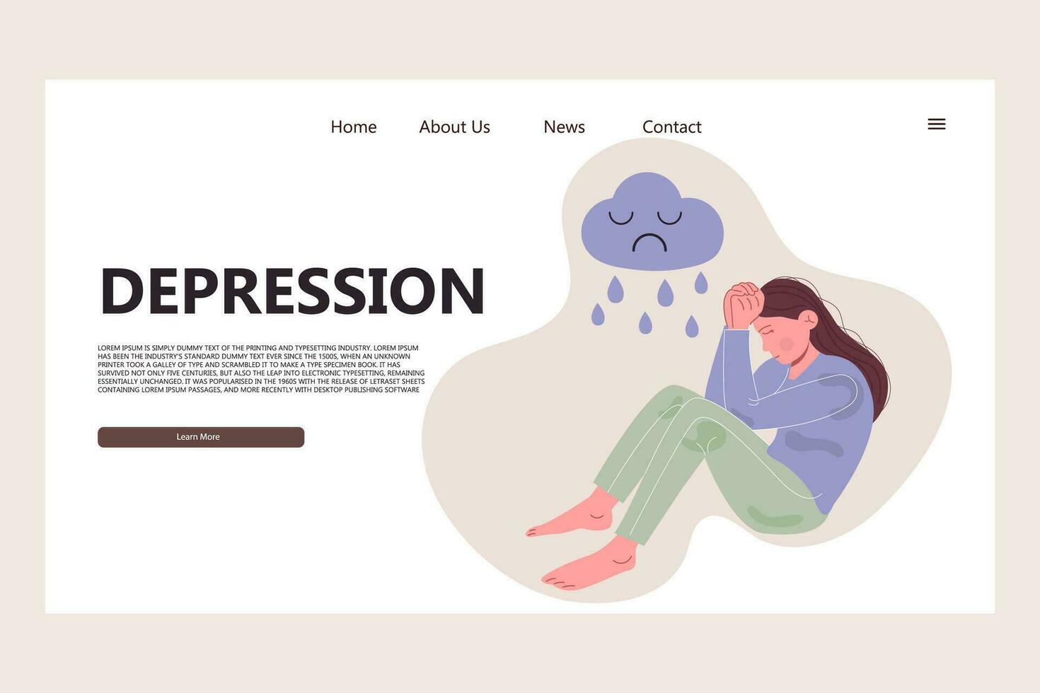 Depression landing page template. Mental health problems vector