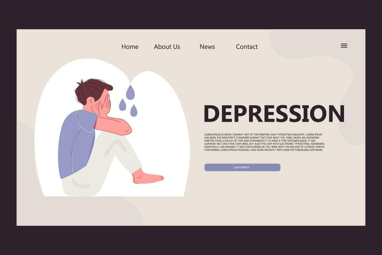 Depression landing page template. Mental health problem vector