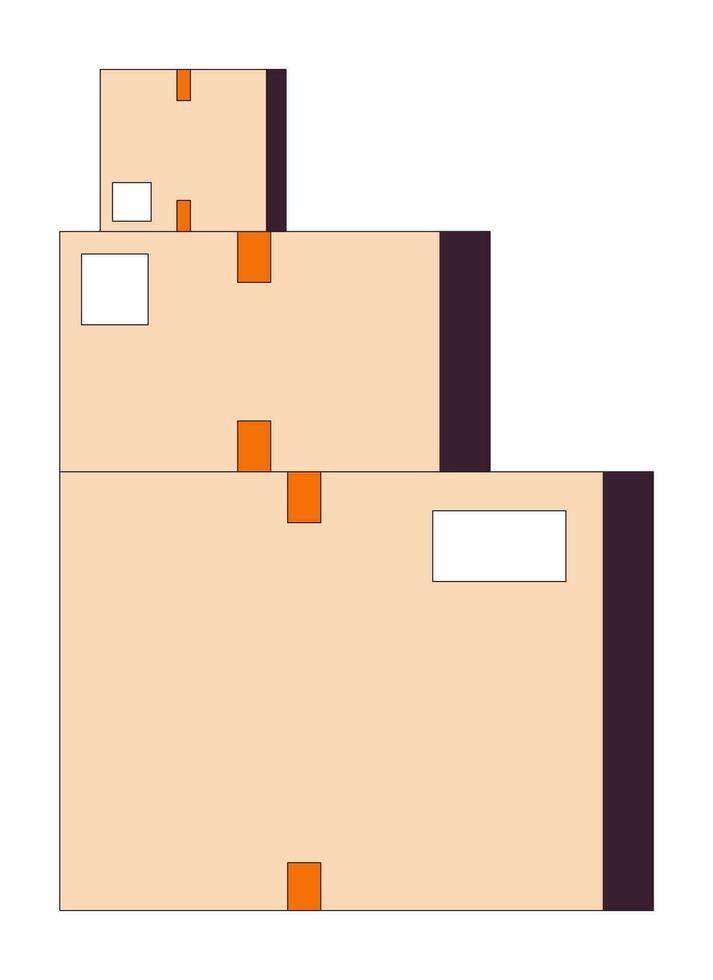 Tres cartulina cajas pirámide apilado 2d lineal dibujos animados objeto. parcelas Envío logística aislado línea vector elemento blanco antecedentes. apilado Moviente cajas entrega color plano Mancha ilustración