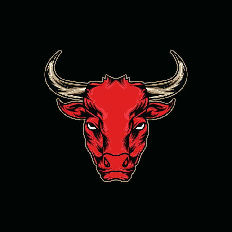 toro cabeza rojo mascota logo diseño vector
