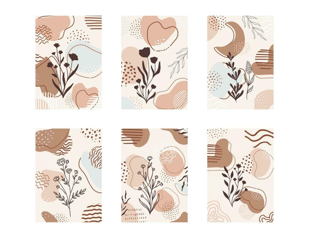 Set of compositions with leaves abstract and shapes, textures. Trendy collage for design in an ecological style. Abstract Plant Art design for print, cover, wallpaper. vector