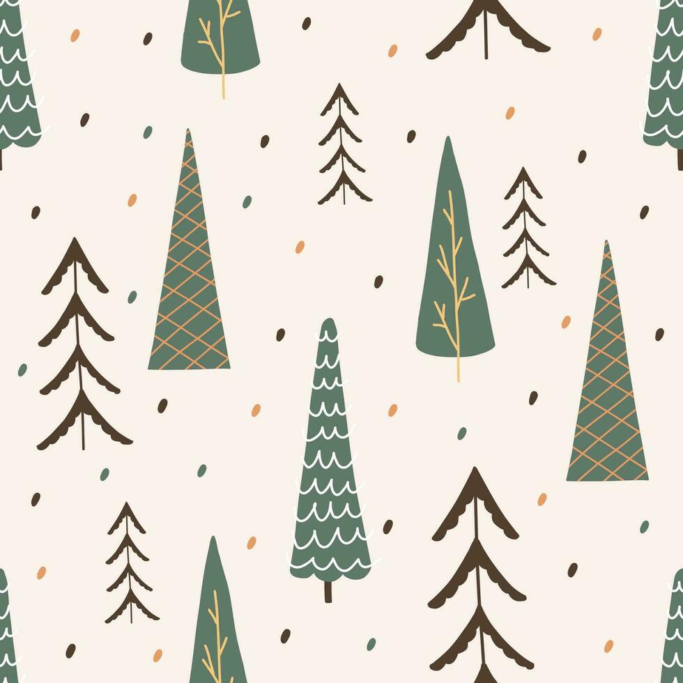 Navidad sin costura patrón, con un árbol, un pino árbol, un festivo atmósfera, un magia bosque. vector