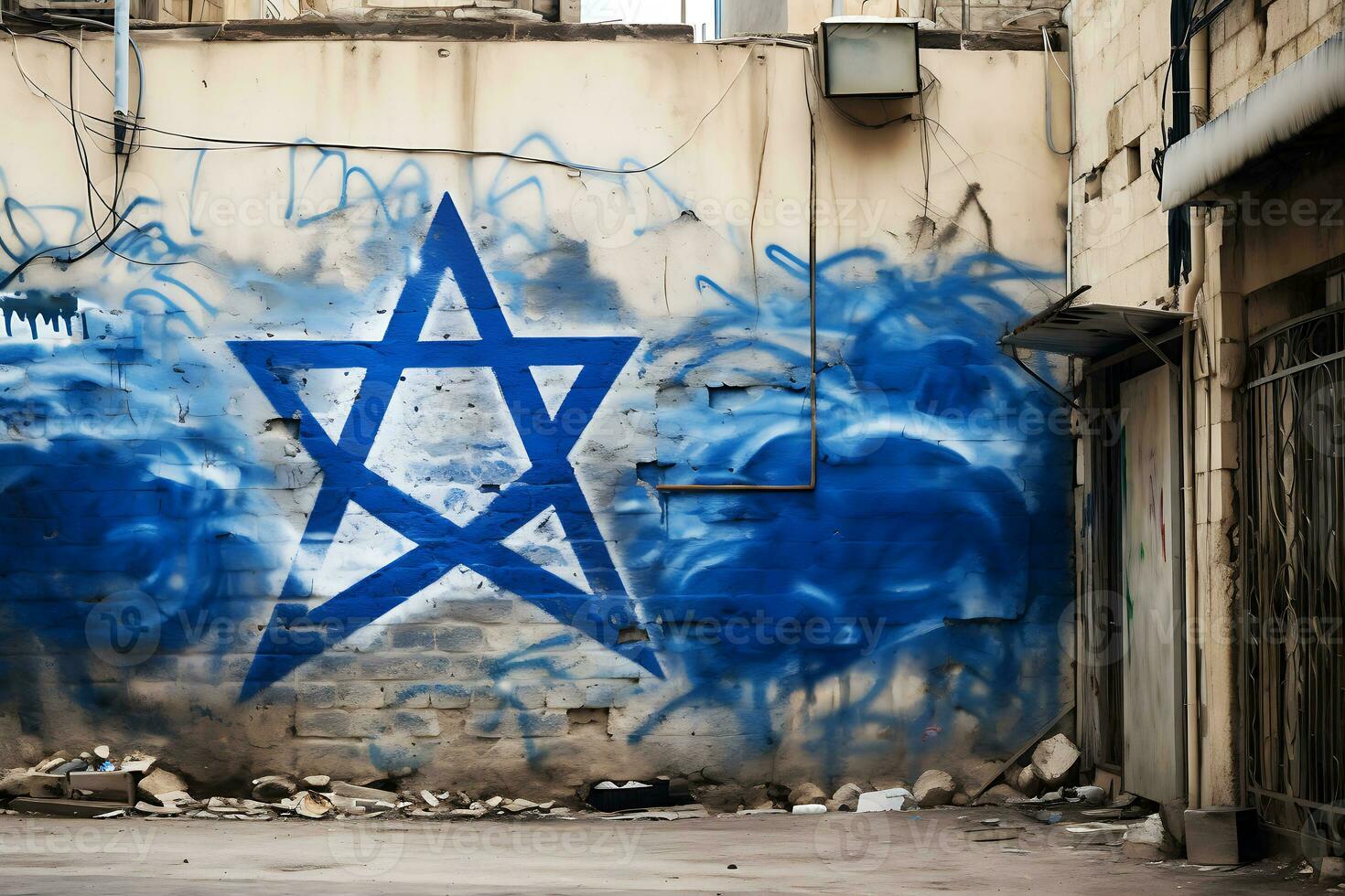 AI generative. Graffiti on the wall depicting the Star of David photo