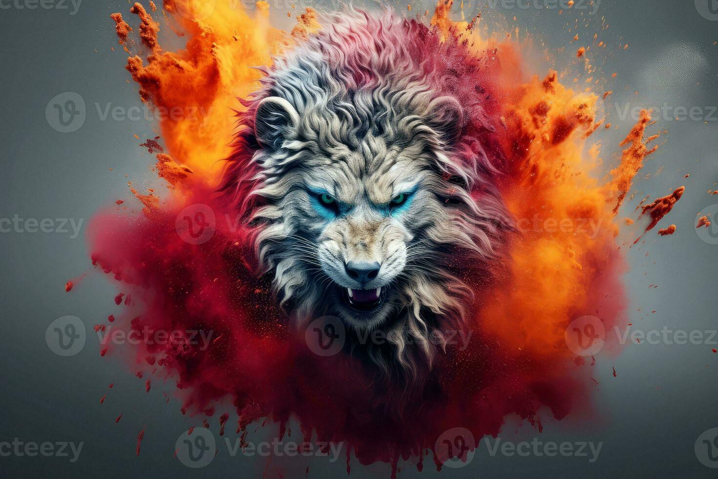 Abstract lion with complex motion and hazy color, Generative AI illustration photo