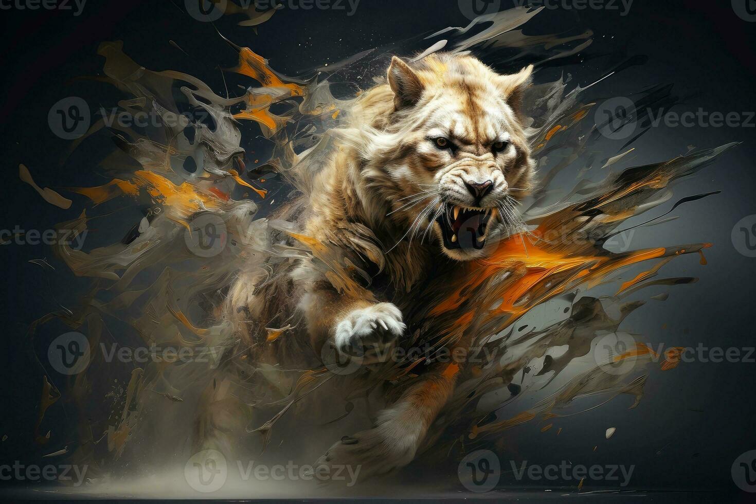 Abstract tiger with complex motion and hazy color, Generative AI illustration photo