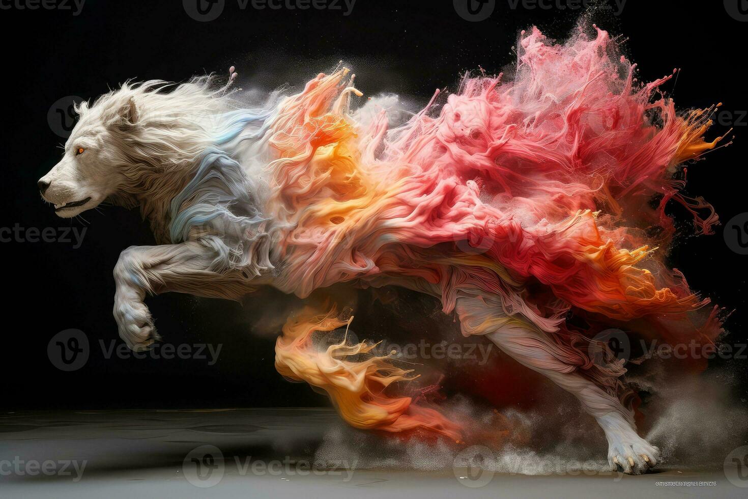 resumen león con complejo movimiento y brumoso color, generativo ai ilustración foto