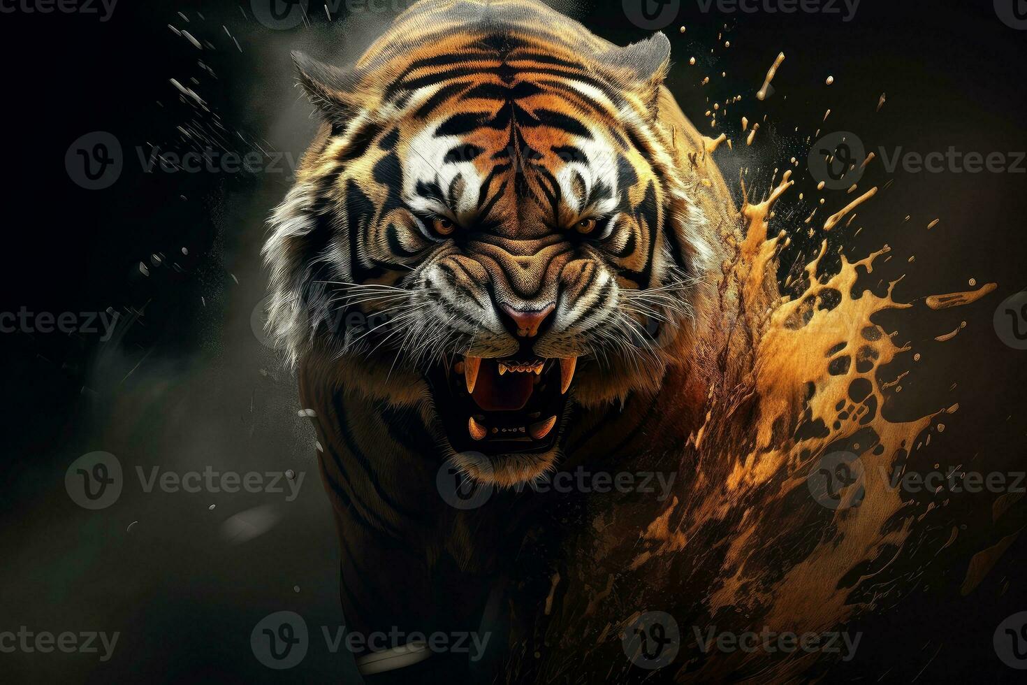 Abstract tiger with complex motion and hazy color, Generative AI illustration photo