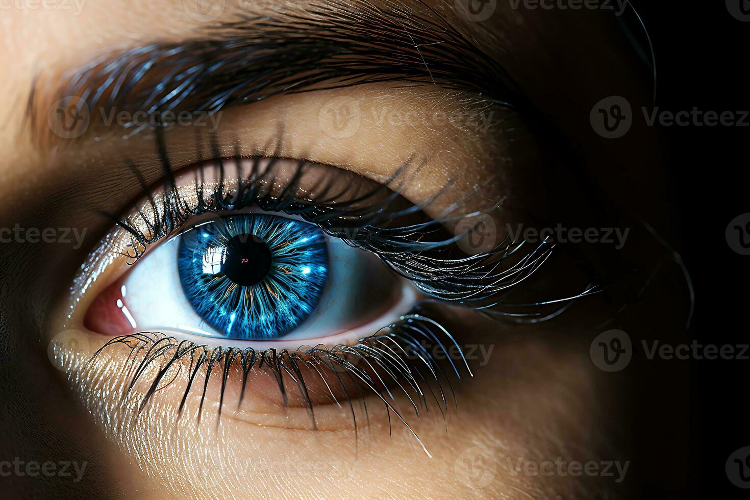 A futuristic electronic eye depicting the advances in medical technology embedded in the human form.  AI Generative photo