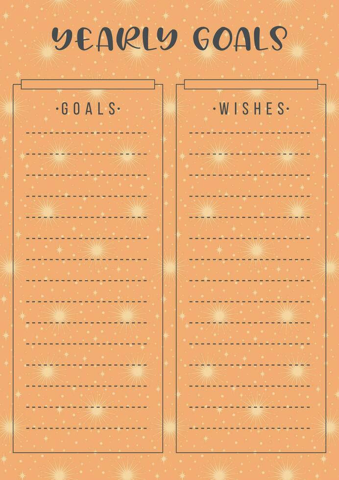 Creative goal planner template. Abstract background blank printable sheet. vector