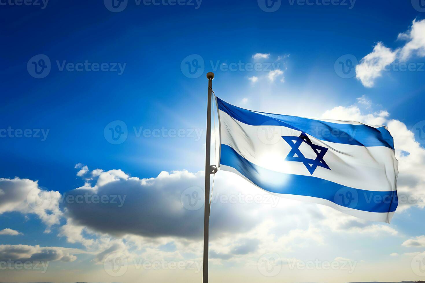 AI generative. Israel flag against blue sky with clouds photo