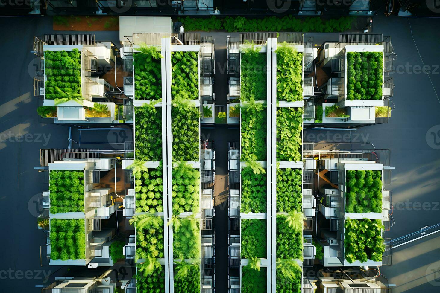 Vertical farm during the daytime. Drone view. AI Generative photo