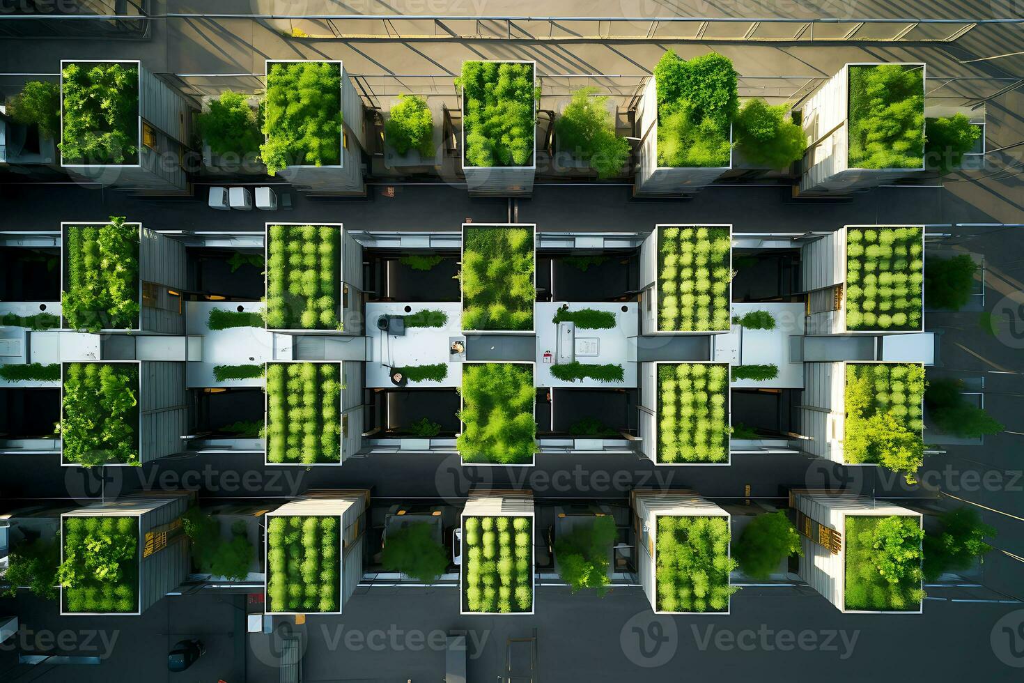 Vertical farm during the daytime. Drone view.  AI Generative photo