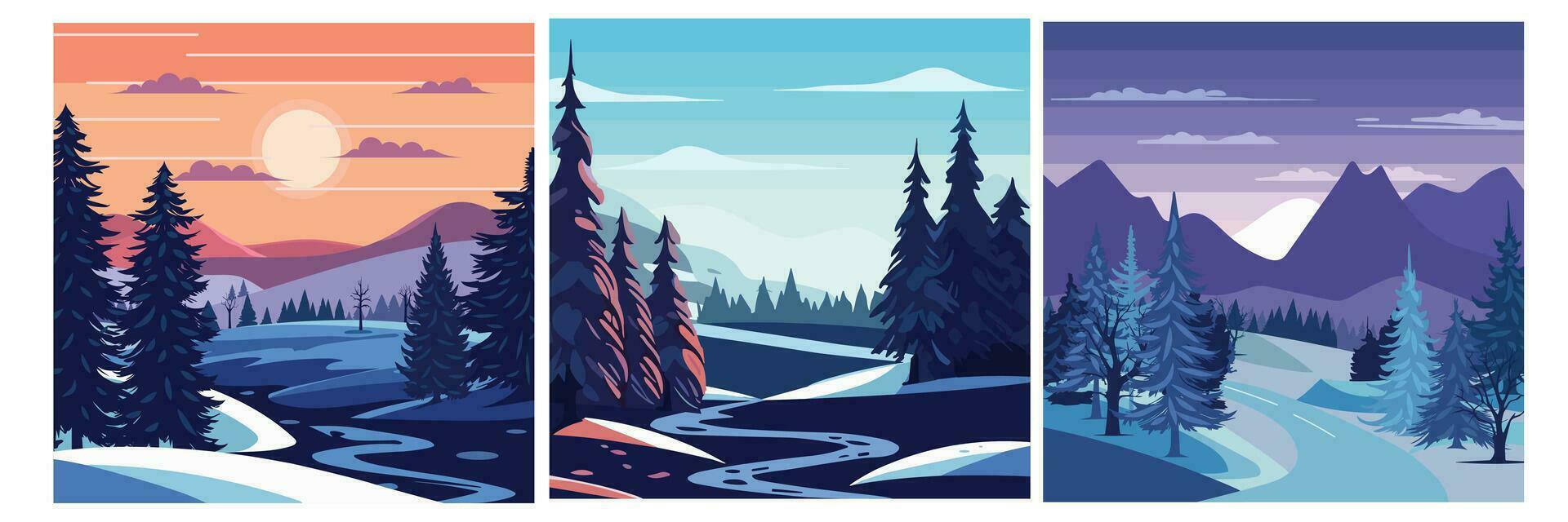 Collection winter background. Abstract winter landscape square composition. Winter view with copyspace. Vector illustration.