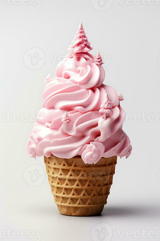 AI generative. Christmas ice cream in the shape of a pink Christmas ornament photo