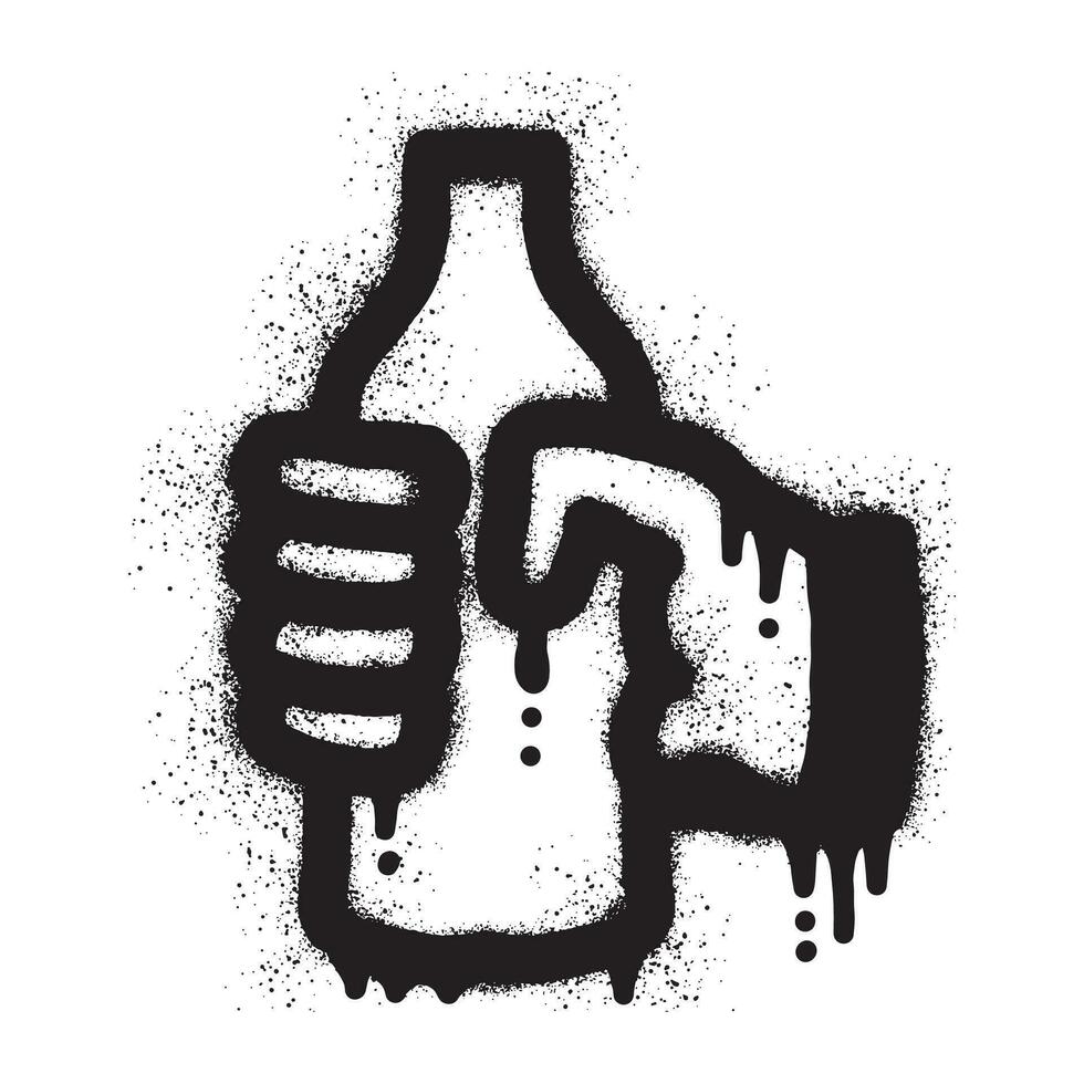 hand holding a bottle with black spray paint vector