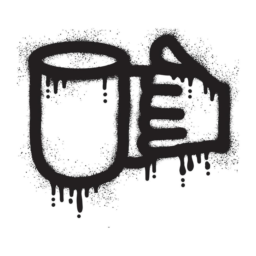 Graffiti of a hand holding a mug with black spray paint vector