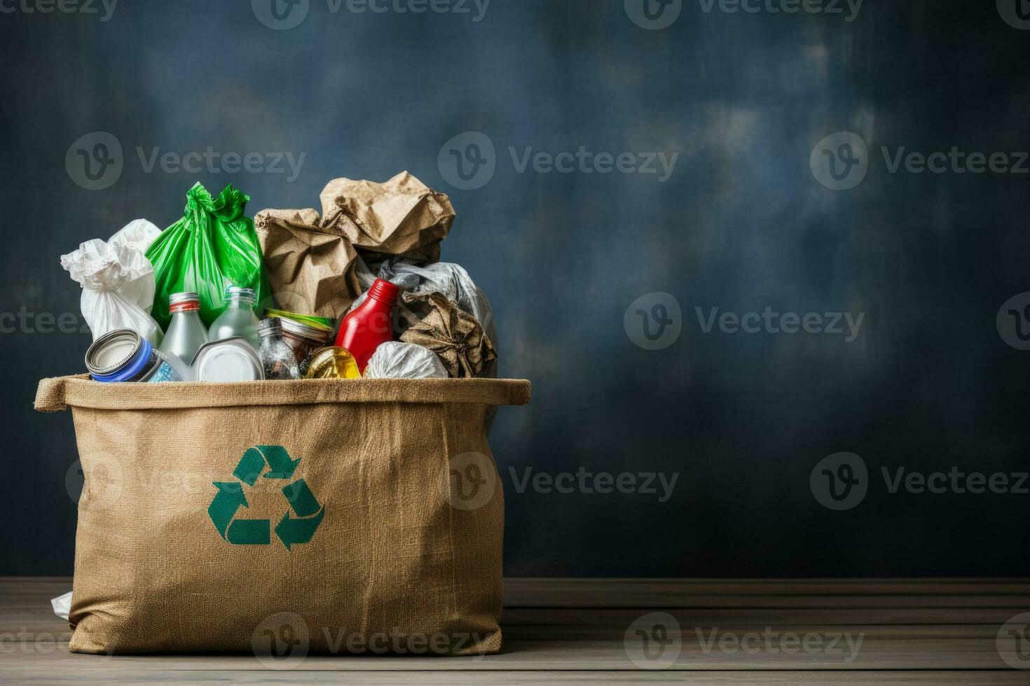 Senior recycling household waste background with empty space for text photo