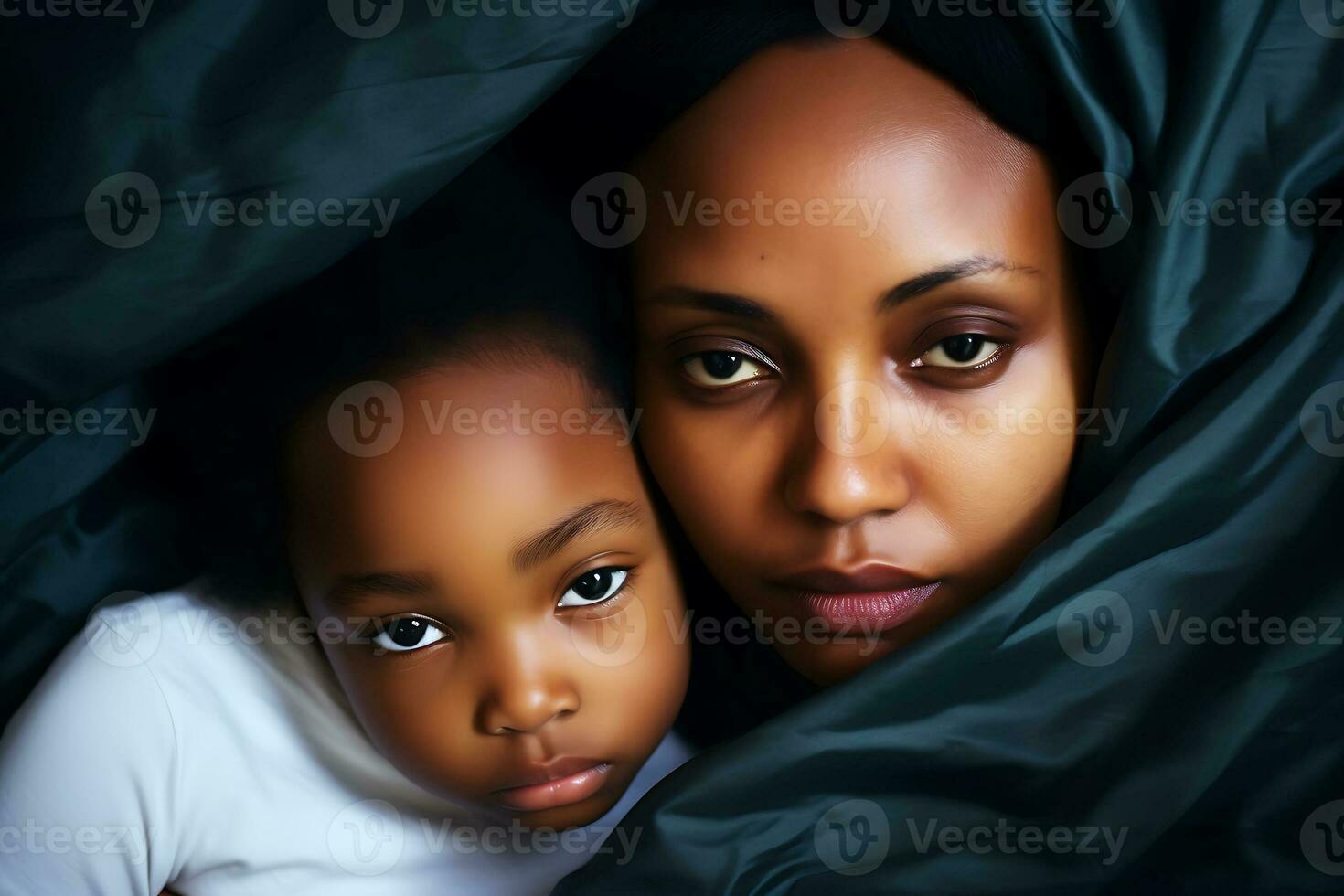 Portrait of an African woman and her child. Models look at the camera. AI Generative photo