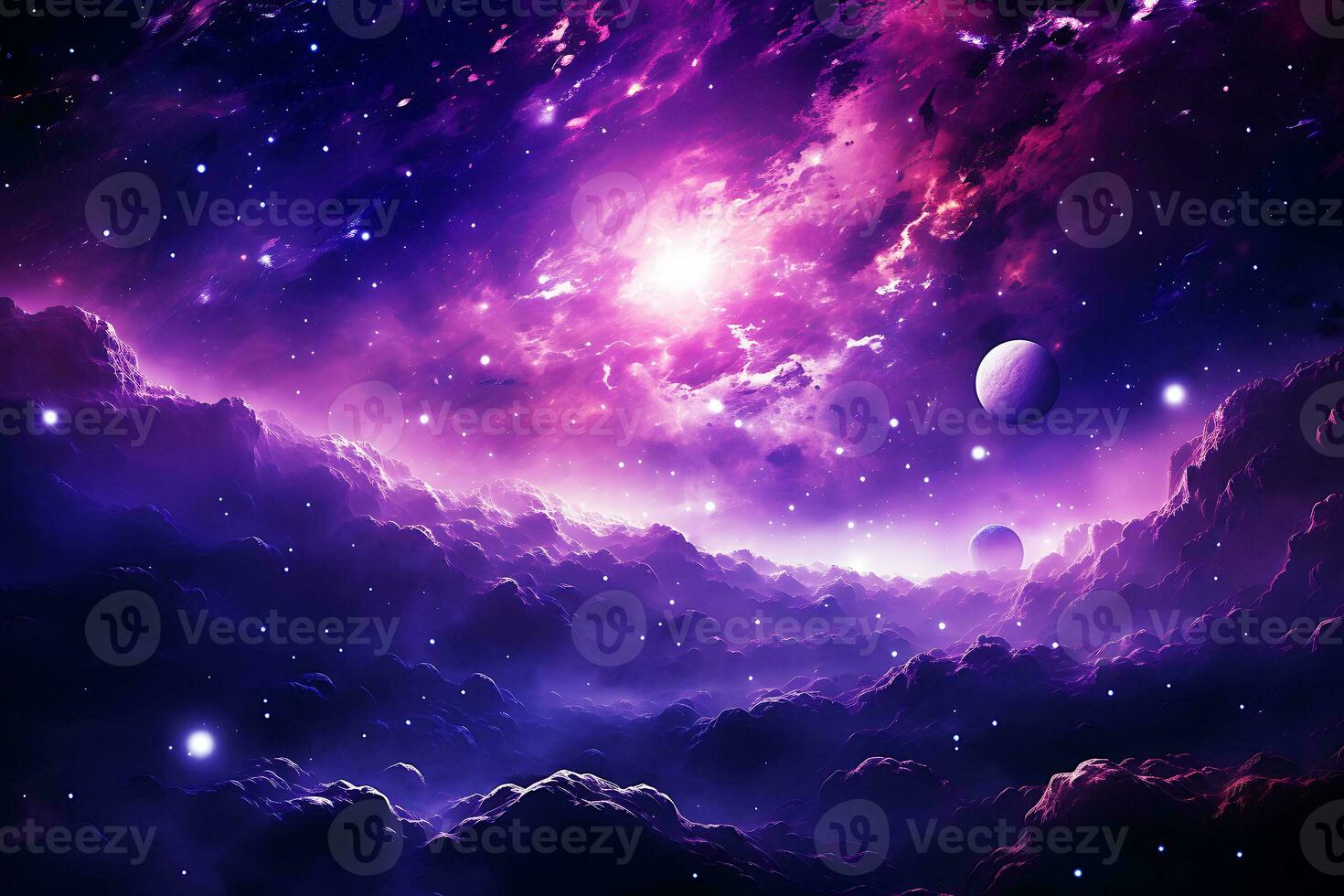 AI Generative. Space background with realistic nebula and shining stars. Colorful cosmos with stardust. Magic color galaxy. Infinite universe and starry night. Horizontal illustration photo