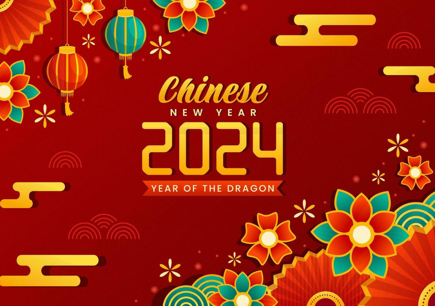 Happy Chinese New Year 2024 Vector Illustration. Translation Year of the Dragon. with Flower, Lantern, Dragons and China Elements on Background