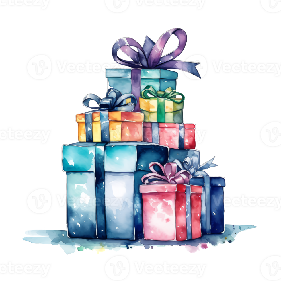 Watercolor Christmas Gifts Clipart, Christmas Watercolor Presents. AI Generated. png
