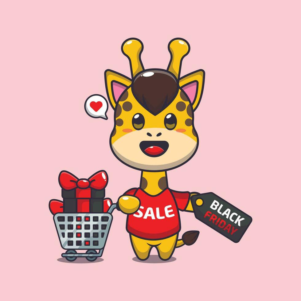 cute giraffe with shopping cart and discount coupon black friday sale