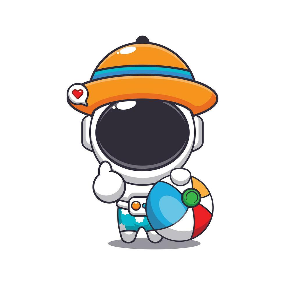 Cute astronaut in sunglasses with beach ball cartoon illustration. Cute summer cartoon illustration. vector
