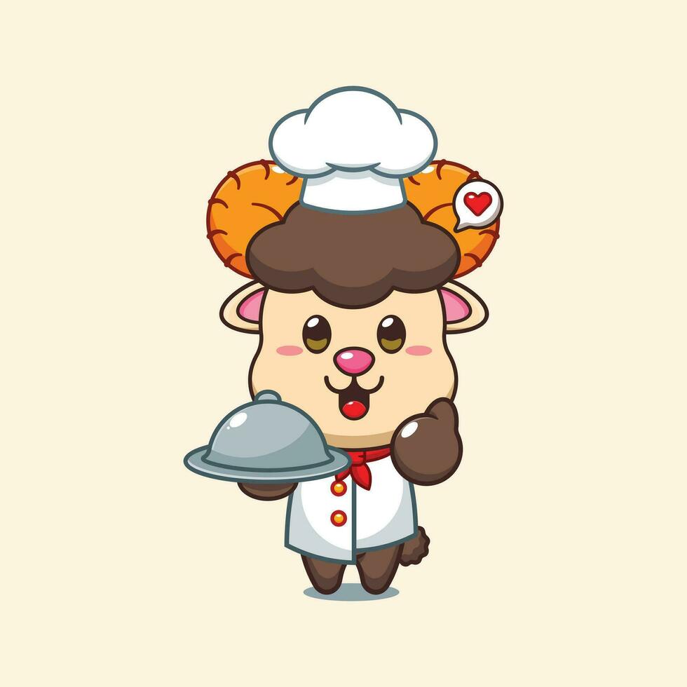 Chef ram sheep cartoon vector with dish.