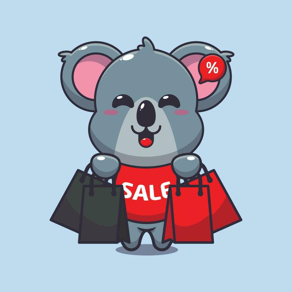linda coala con compras bolso en negro viernes rebaja dibujos animados vector ilustración